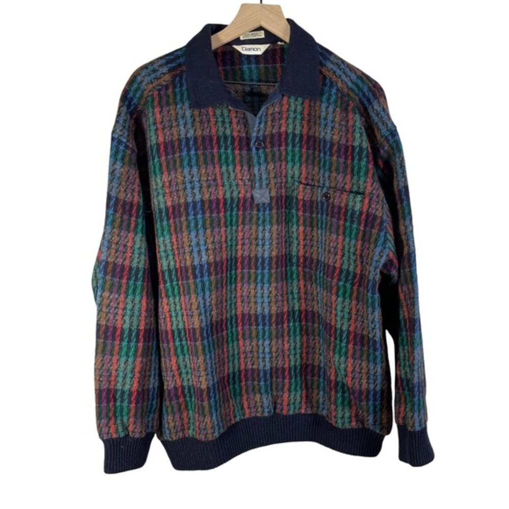 Rare Vintage Damon 100% Wool Men Sweater Top Size L Multicolor